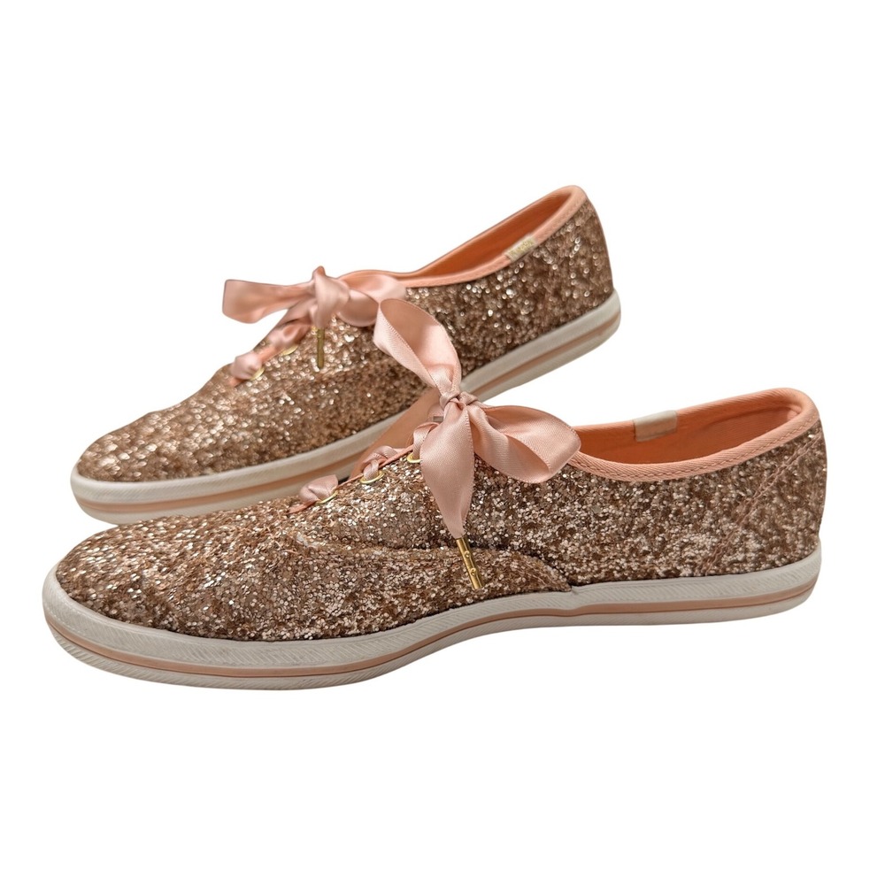 Keds x Kate Spade Glitter Sneakers Womens 7.5 Rose‎ Gold Excellent Ribbon Laces